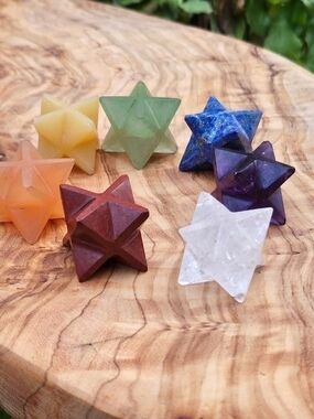 Set of Carved Crystal Merkaba Stars - Multi Color Healing Stones